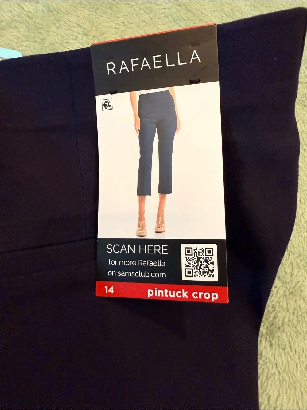 NWT Rafaella Pintuck Crop Pants Women’s Size 14 Navy Pull-On Stretch Pockets